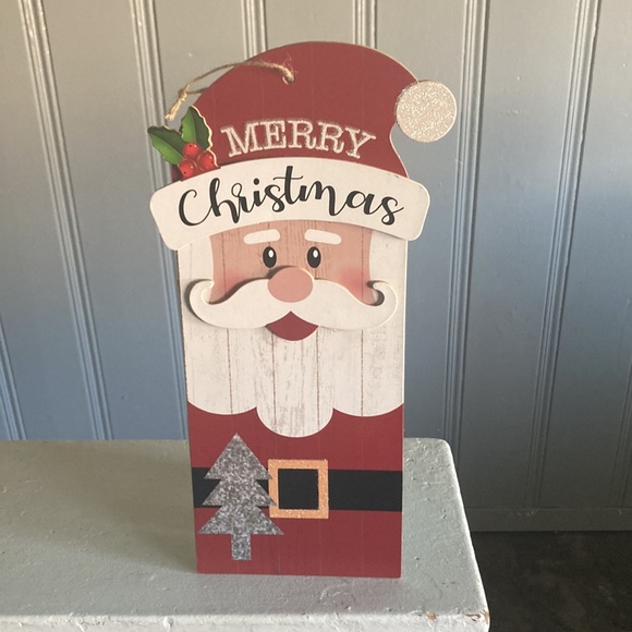 NWT Glittered Merry Christmas Santa Slatted Wooden Holiday Decoration Sign - Picture 9 of 10